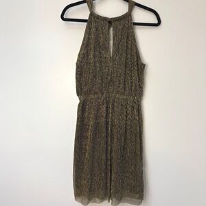 H&M Divided Gold Metallic Halter Dress Keyhole Party NYE‎